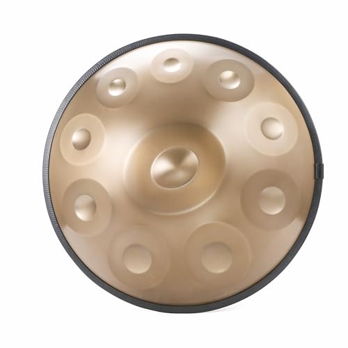 “OW” Hand Pan in D Minor 10 Notes Steel Hand Drum and Soft Hand Pan Bag - 22.8 Inches (58cm), Gold(D Minor) with 10 Notes D3 A3 B3b C4 D4 E4 F4 G4 A4 C5