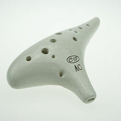 "Mountain Echo" 12 Hole Alto C Ocarina,White Ice Crack Ceramic, Unique Design and Well Tuned, Comfortable to Hold and Play (White)