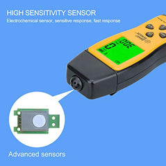 Handheld Portable Carbon Monoxide Meter, Portable CO Gas Leak Detector, Gas Monitor Tester 0～1000ppm, 1PPM Resolution(No Battery Included)