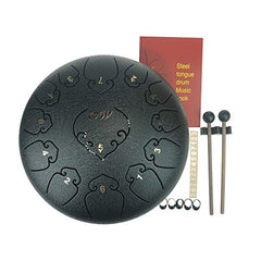 "OcarinaWind" 12 inches Steel Tongue Drum Black 13 Notes,C Major,with Padded Drum Bag and Couple of Mallets, Beautifully finished and peaceful sound