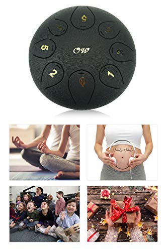 "OcarinaWind" 5.5 inches C Major Steel Tongue Drum Black 8 Notes Drum with Couple of Mallets, Beautifully finished and peaceful sound