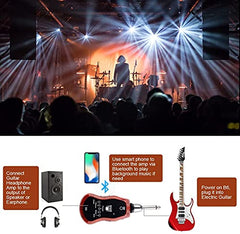 OW Portable Guitar Headphone Amp Synthesizer Pocket Guitar Plug Guitar Amplifier Rechargeable for Electric Guitar with Bluetooth Receiver Support 5 Effects: Clean/Chorus/Flanger/Metal/Wah