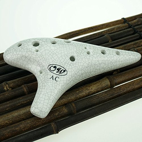 "Rhythm of Earth" 12 Hole Sweet Potato Ocarina Crack White Ceramic Alto C Ocarina,Choice for Beginner,Music Instrument Gift Idea
