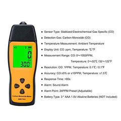 Handheld Portable Carbon Monoxide Meter, Portable CO Gas Leak Detector, Gas Monitor Tester 0～1000ppm, 1PPM Resolution(No Battery Included)