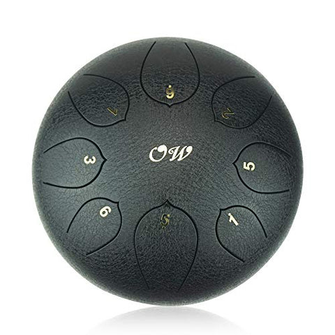 "OcarinaWind" 10 inches C Major Steel Tongue Drum Black 8 Notes with Padded Drum Bag and Couple of Mallets, Beautifully finished and peaceful sound